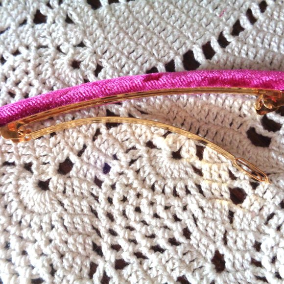 Leif Erikson Velvet Hair Barrette France Luxe Hair Accessory Bright Pink EUC - Picture 4 of 6